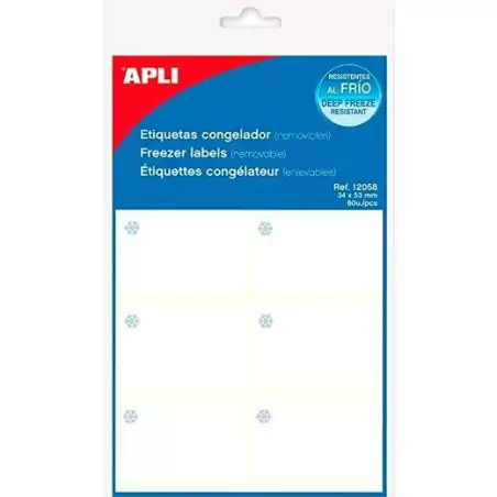 (12058) APLI ETIQUETAS ADHESIVAS PARA CONGELADOR 34X53MM ESCRITURA MANUAL C/ROMOS 10H BLANCO