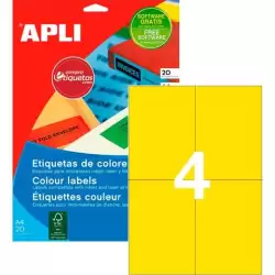 (12991) APLI ETIQUETAS ADHESIVAS 105X148MM INKJET/LÁSER C/RECTOS 4 X 20H AMARILLO
