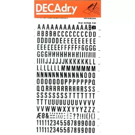 (DD9F) APLI LETRAS Y NÚMEROS TRANSFERIBLES 8MM 277 CARACTERES NEGRO