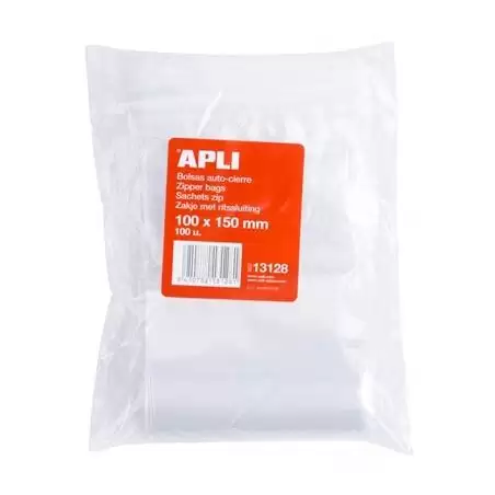 (13128) APLI BOLSAS AUTOCIERRE 100X150MM LDPE TRANSPARENTE PACK 100 UD