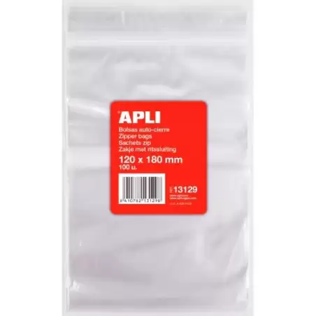 (13129) APLI BOLSAS AUTOCIERRE 120X180MM LDPE TRANSPARENTE PACK 100 UD