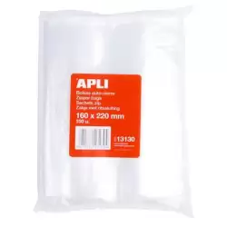 (13130) APLI BOLSAS AUTOCIERRE 160X220MM LDPE TRANSPARENTE PACK 100 UD