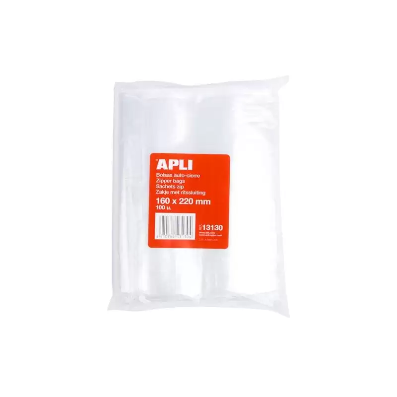 (13130) APLI BOLSAS AUTOCIERRE 160X220MM LDPE TRANSPARENTE PACK 100 UD