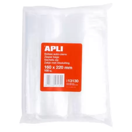 (13130) APLI BOLSAS AUTOCIERRE 160X220MM LDPE TRANSPARENTE PACK 100 UD