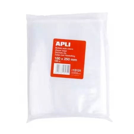 (13131) APLI BOLSAS AUTOCIERRE 180X250MM LDPE TRANSPARENTE PACK 100 UD