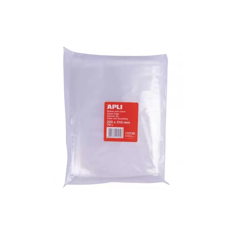 (13132) APLI BOLSAS AUTOCIERRE 220X310MM LDPE TRANSPARENTE PACK 100 UD