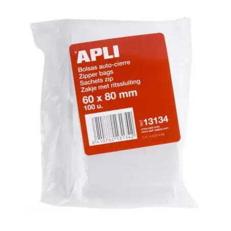 (13134) APLI BOLSAS AUTOCIERRE 60X80MM LDPE TRANSPARENTE PACK 100 UD