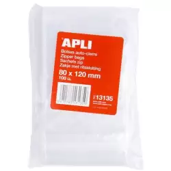 (13135) APLI BOLSAS AUTOCIERRE 80X120MM LDPE TRANSPARENTE PACK 100 UD