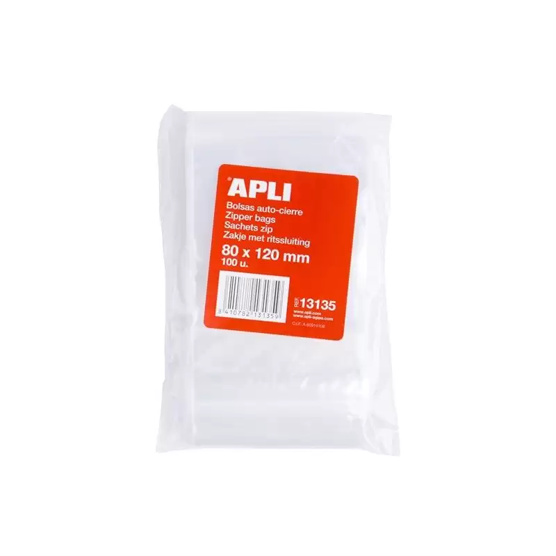 (13135) APLI BOLSAS AUTOCIERRE 80X120MM LDPE TRANSPARENTE PACK 100 UD