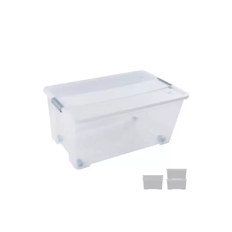 (CP1482061 CS TP) ARCHIVO 2000 CAJA DE ALMACENAJE 61L APILABLE Y ENCAJABLE C/TAPA Y RUEDAS 400X680X310MM PP CRISTAL TRANSPARENTE