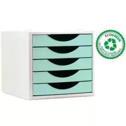 (4005 VE PS) ARCHIVO 2000 MÓDULO ORGANIZADOR ECOGREEN SOBREMESA 5 CAJONES 340X270X260 RECICLADO VERDE PASTEL
