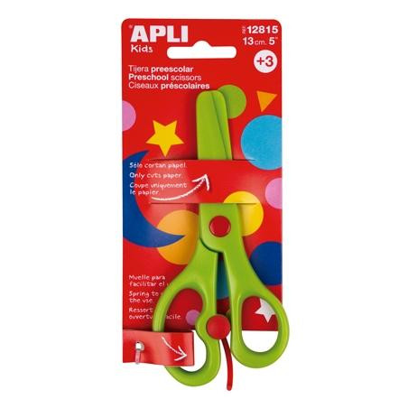 (12815) APLI TIJERAS PREESCOLAR AMBIDIESTROS 13CM ASIMÉTRICAS +3 AÑOS VERDE -BLISTER-