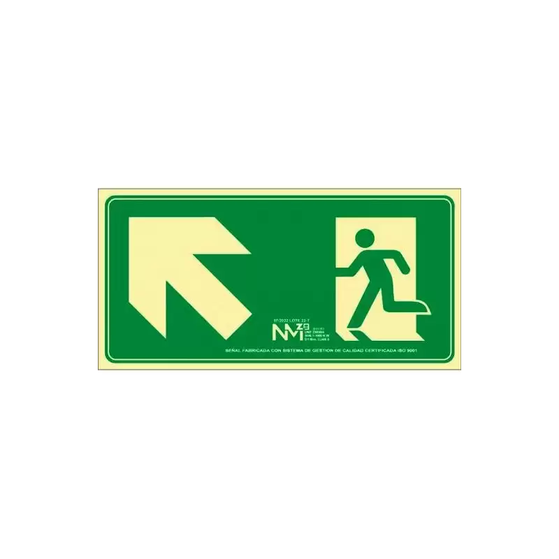 (6170-21H VE) ARCHIVO 2000 SEÑAL "EVACUAR ESCALERA ARRIBA IZQUIERDA" 320X160MM PP 700 MICRAS VERDE
