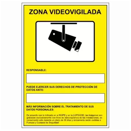 (6172-09 AM) ARCHIVO 2000 SEÑAL "CÁMARAS DE VIGILANCIA EN GRABACIÓN LAS 24 HORAS" 210X297 PVC AMARILLO