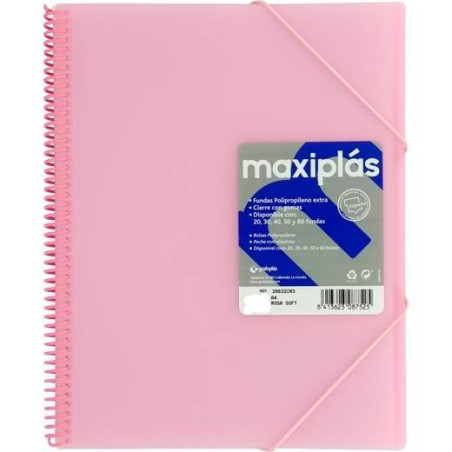 (39833093) GRAFOPLÁS CARPETA CON FUNDAS MAXIPLÁS ESPIRAL A4 30 FUNDAS C/SOBRE PP RÍGIDO TRANSLÚCIDO ROSA SOFT