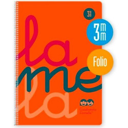 (7FTP003N) LAMELA CUADERNO ESPIRAL 80H FOLIO 90GR CUADROVÍA 3MM C/MARGEN CUBIERTA PP NARANJA FLUORESCENTE