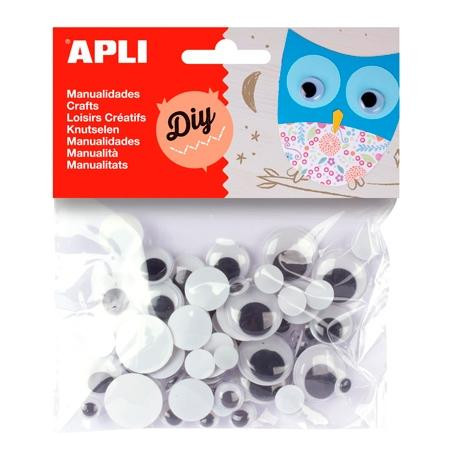 (13058) APLI OJOS MÓVILES NEGROS REDONDOS SIN ADHESIVO TAMAÑOS SURTIDOS -BOLSA 75U-