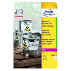 (L4718-20) AVERY ETIQUETAS ADHESIVAS EXTRA RESISTENTES 70X37MM LÁSER 24 X 20H POLIÉSTER BLANCO