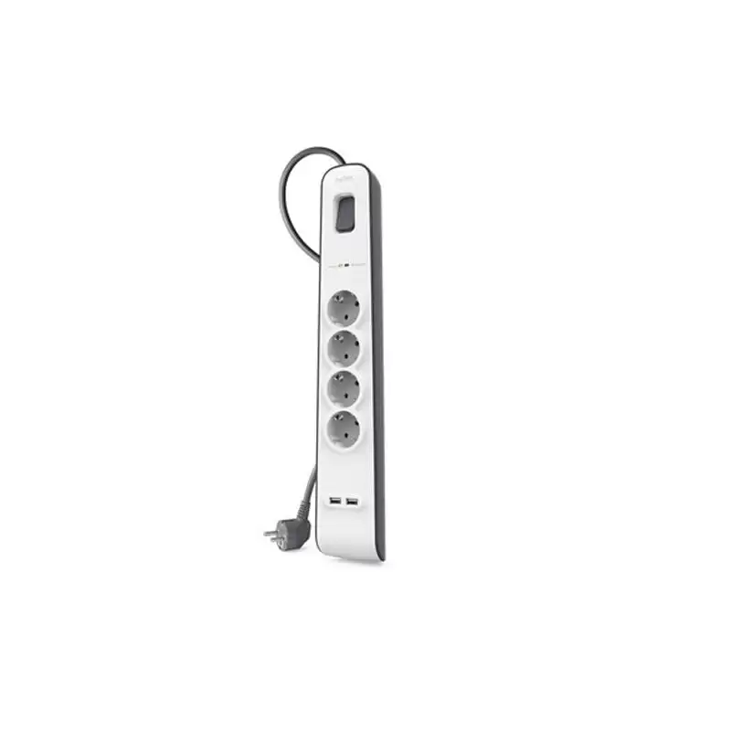 (BSV401VF2M-V2) BELKIN REGLETA DE PROTECCION CONTRA SOBRETENSIONES CON 4 TOMAS + 2 PUERTOS USB BOTÓN DE APAGADO Y ENCENDIDO 2...