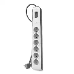 (BSV603VF2M-V2) BELKIN REGLETA DE PROTECCION CONTRA SOBRETENSIONES CON 6 TOMAS BOTÓN DE APAGADO Y ENCENDIDO 2 METROS BLANCO/GRIS