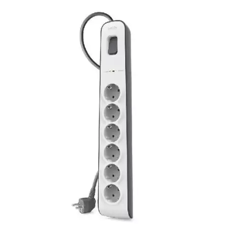 (BSV603VF2M-V2) BELKIN REGLETA DE PROTECCION CONTRA SOBRETENSIONES CON 6 TOMAS BOTÓN DE APAGADO Y ENCENDIDO 2 METROS BLANCO/GRIS