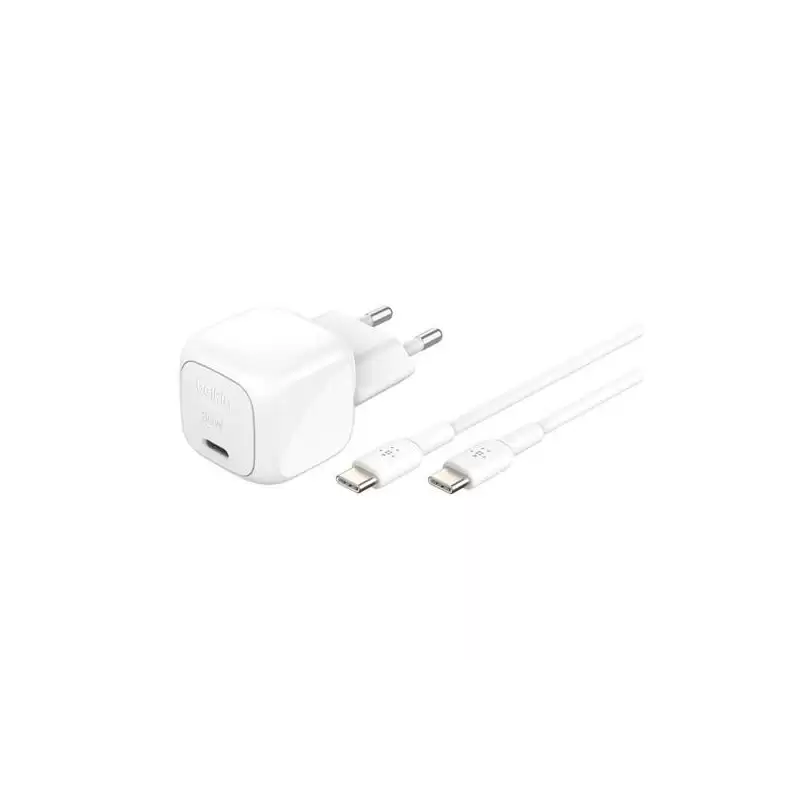 (WCA008KQ1MWH-B6) BELKIN CARGADOR PARED USB-C + CABLE USB-C A USB-C 30W BLANCO