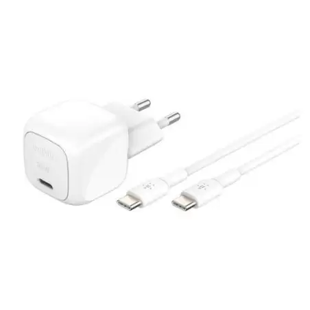 (WCA008KQ1MWH-B6) BELKIN CARGADOR PARED USB-C + CABLE USB-C A USB-C 30W BLANCO