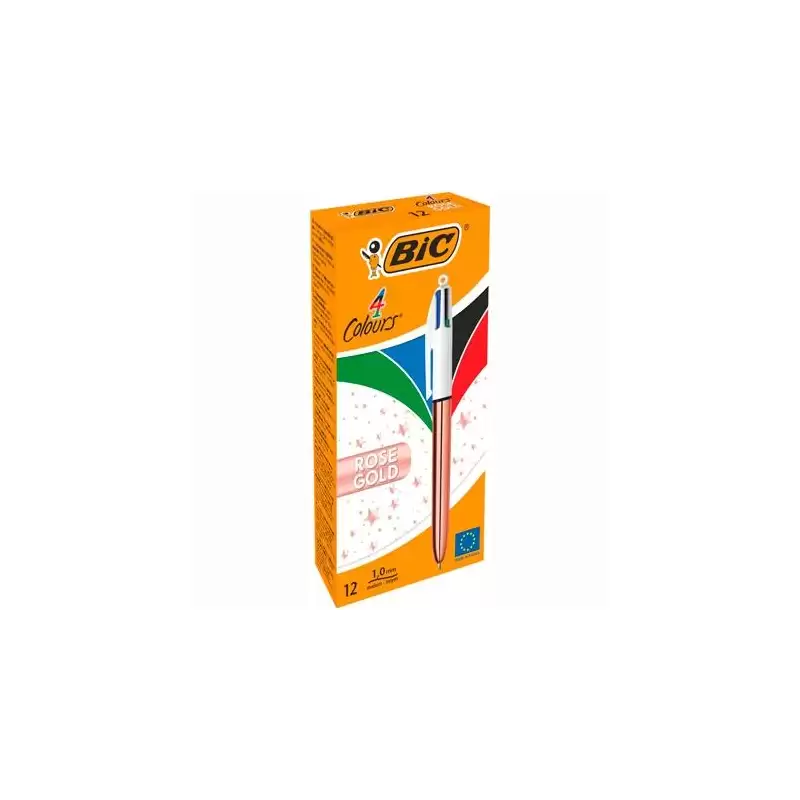 (504894) BIC BOLÍGRAFO 4 COLORES ROSE GOLD CUERPO BLANCO/ROSA METÁLICO CAJA 12 UD