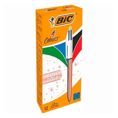 (504894) BIC BOLÍGRAFO 4 COLORES ROSE GOLD CUERPO BLANCO/ROSA METÁLICO CAJA 12 UD