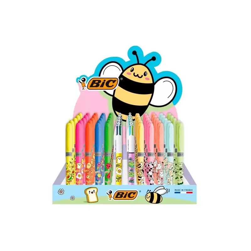 (529660) BIC BOLÍGRAFOS 4 COLORES DISEÑO + MARCADORES HIGHLIGHTER SURTIDOS EXPOSITOR 144 UD