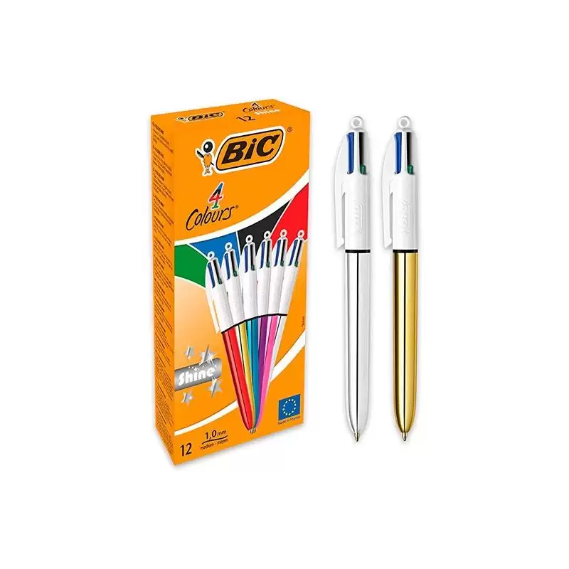 (964775) BIC BOLÍGRAFO 4 COLORES SHINE SILVER CUERPO BLANCO/SURTIDO METÁLICO CAJA 12 UD