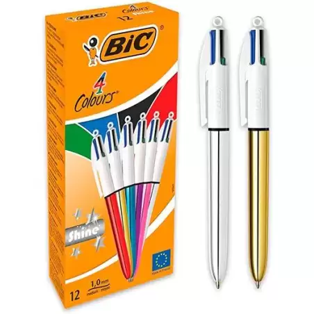 (964775) BIC BOLÍGRAFO 4 COLORES SHINE SILVER CUERPO BLANCO/SURTIDO METÁLICO CAJA 12 UD