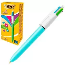 (982870) BIC BOLÍGRAFO 4 COLORES FUN PASTEL CUERPO BLANCO/AZUL CAJA 12 UD