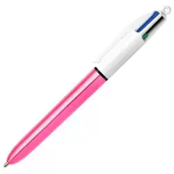 (982875) BIC BOLÍGRAFO 4 COLORES SHINE SILVER CUERPO BLANCO/ROSA METÁLICO CAJA 12 UD