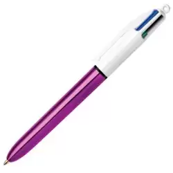 (982876) BIC BOLÍGRAFO 4 COLORES SHINE SILVER CUERPO BLANCO/MORADO METÁLICO CAJA 12 UD