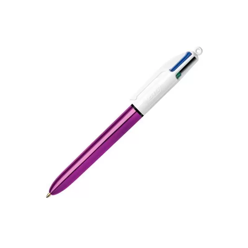(982876) BIC BOLÍGRAFO 4 COLORES SHINE SILVER CUERPO BLANCO/MORADO METÁLICO CAJA 12 UD