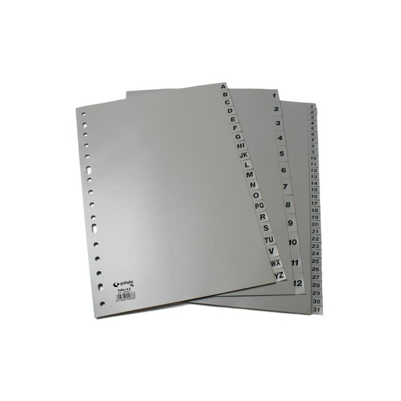 (44411071) GRAFOPLAS SEPARADORES NUMERICOS A4 PP 1-31 POSICIONES 16 TALADROS OPACO GRIS