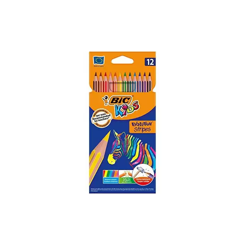 (9505222) BIC LÁPICES DE COLORES KIDS EVOLUTION STRIPES C/SURTIDOS ESTUCHE 12 UD