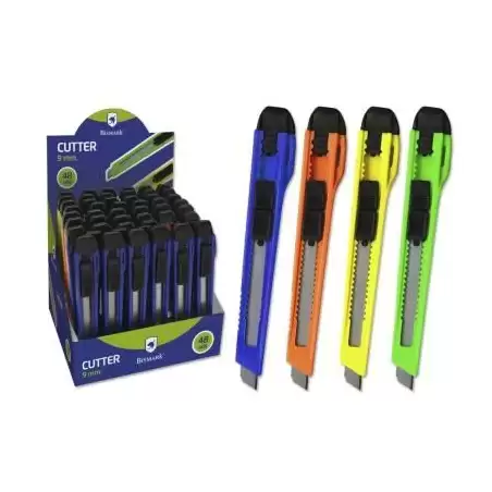 (300684) BISMARK CUTTER ESTRECHO / CUCHILLA FRACTURABLE DE 9 MM / SISTEMA BLOQUEO CUCHILLA INTERCAMBIABLE COLORES SURTIDOS