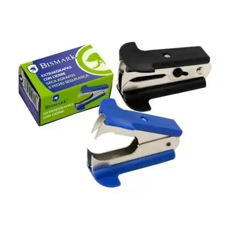 (310825) BISMARK EXTRAEGRAPAS METÁLICO TIPO PINZA CON CIERRE SEGURIDAD COLORES SURTIDOS AZUL - NEGRO INDIVIDUAL