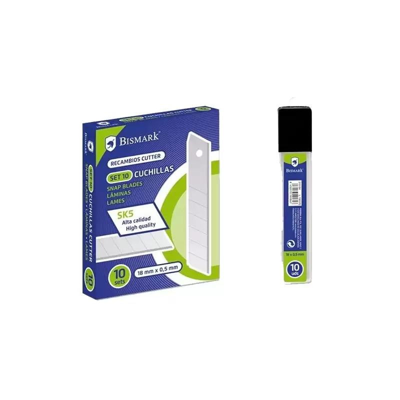 (319184) BISMARK REPUESTO CUTTER 18MM / CUCHILLA FRACTURABLE CAJITA DE 10 CUCHILLAS
