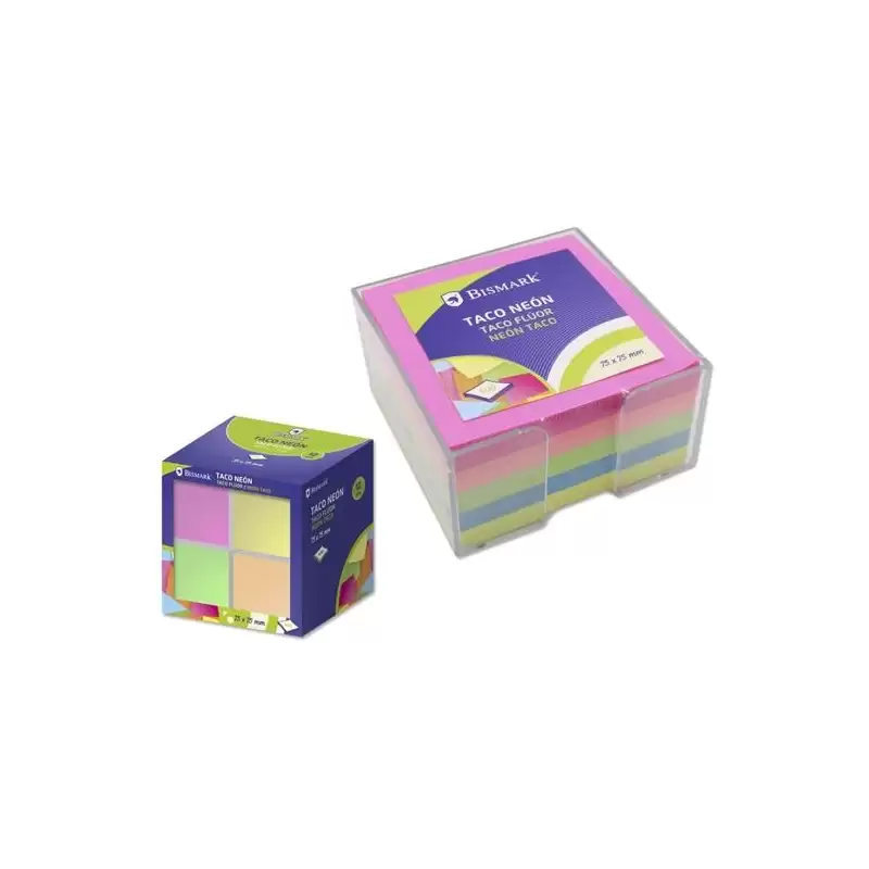 (325066) BISMARK TACO DE NOTAS 400H 75X75 CON CAJA COLORES NEÓN