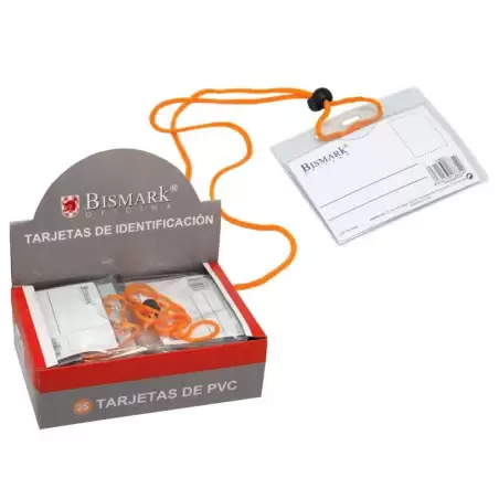 (318672) BISMARK TARJETAS DE IDENTIFICACIÓN PVC  HORIZONTAL 105X70 MM CORDÓN NARANJA