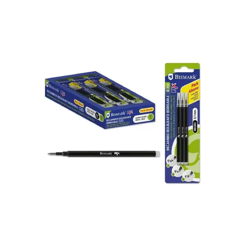 (327533) BISMARK RECAMBIO BOLÍGRAFO DE TINTA BORRABLE BLÍSTER DE 3 NEGRO