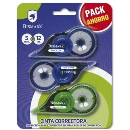 (328210) BISMARK CINTA CORRECTORA 5MMX12M PACK AHORRO BLISTER 3 UNIDADES