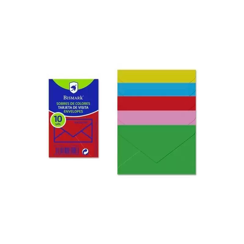 (327119) BISMARK SOBRE DE PAPEL 90GR 76X120MM COLORES 10 SOBRES SURTIDOS