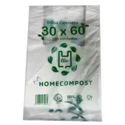 (70434) BOLSA DE CAMISETA 30X60CM COMPOSTABLE 14 MICRAS PAQUETE 200 UD