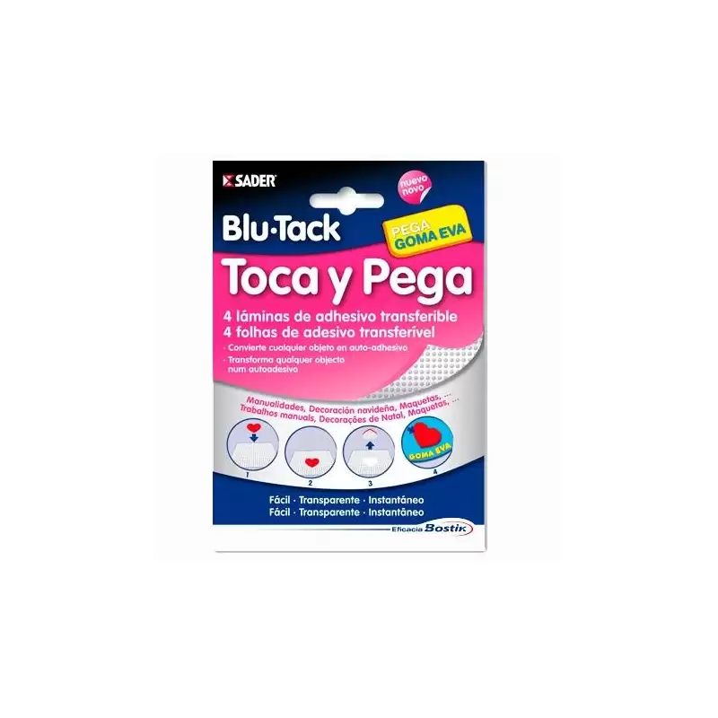 (1694) BOSTIK ADHESIVO TRANSFERIBLE BLU TACK TOCA Y PEGA 4 LÁMINAS
