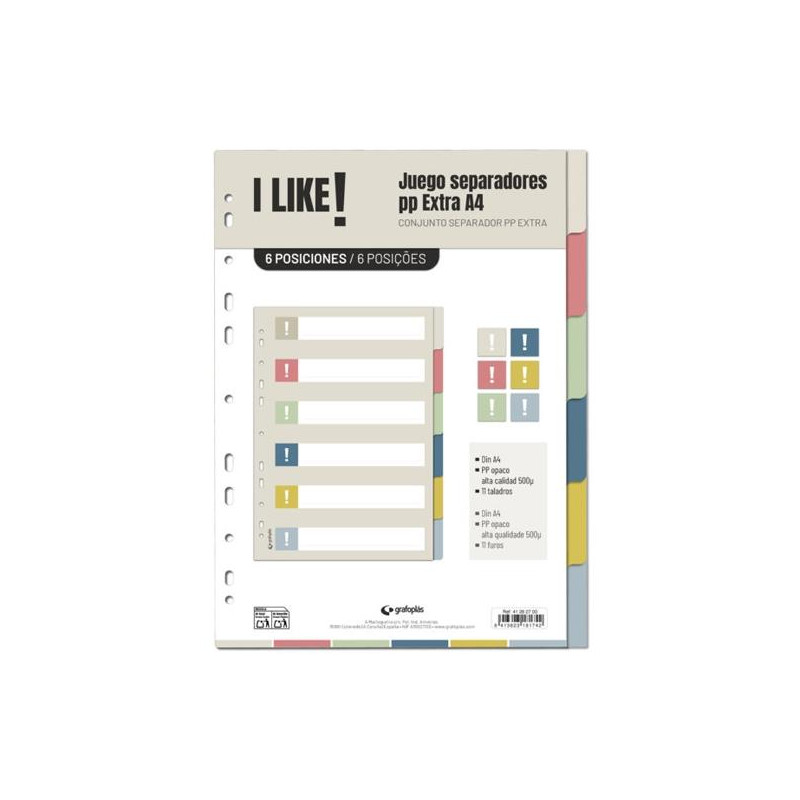 (41262700) GRAFOPLÁS SEPARADORES 6 POSICIONES A4 11 TALADROS PP I LIKE 3