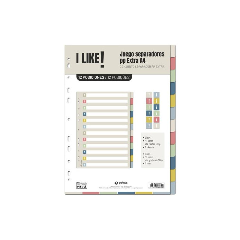 (41262800) GRAFOPLÁS SEPARADORES 12 POSICIONES A4 11 TALADROS PP I LIKE 3